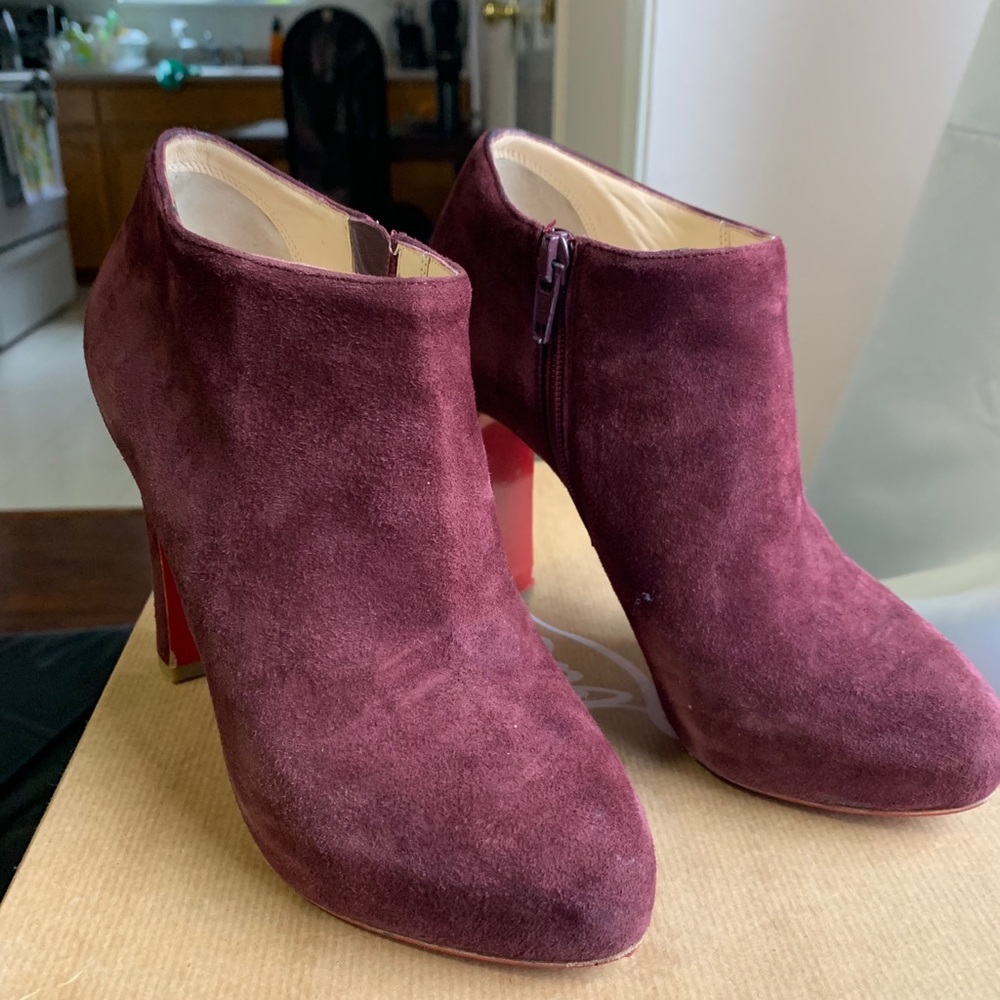 Louboutin Vicky Booty 120 Suede Royal Bordeaux